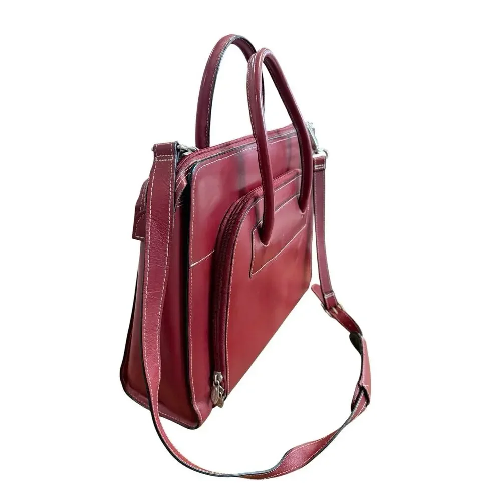 McKlein LakeForest 1 Leather Ladies Laptop Briefcase Red CarryOn Messenger Bag